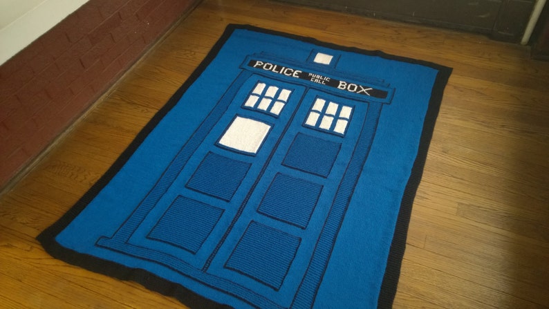 Knitting Pattern Doctor Who Big Blue Box Afghan image 1