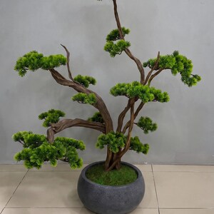 Large Faux Pine Artificial Bonsai Tree, Japandi Zen Floor Decor