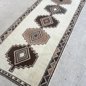 2.5x8 Oushak Hand-knotted Runner Beige Brown Vintage Oushak Turkish Style Runner Rug, Tribal Moroccan Runner 3x7, 3x12, Hallway Runner Rug