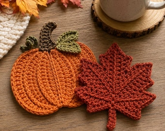 Crochet Pumpkin Trivet, Fall Hot Pad, Maple Leaf Trivet, Autumn Kitchen Decor, Thanksgiving Table Decor, Harvest Home Decor PDF
