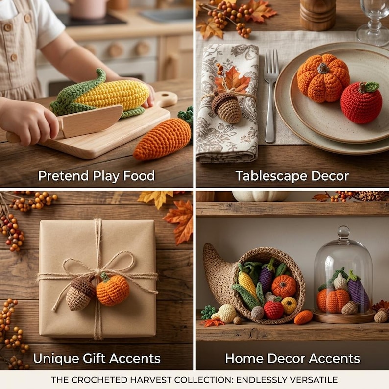 Virkat mönster för överflödshorn, höstskördekor, bordsdekoration för Thanksgiving, höstdekoration, virkat skördeset PDF bild 2