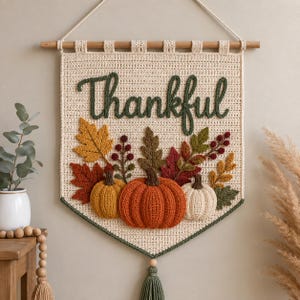 Crochet Thankful  Wall Hanging Pattern, Fall Crochet Decor, Thanksgiving Wall Banner, Autumn Pumpkin Decor, Harvest Home Decor PDF