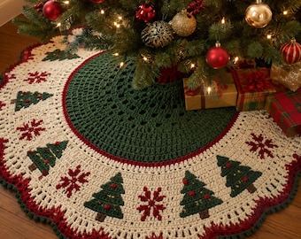 Crochet Christmas Tree Skirt, Snowflake Tree Skirt, Evergreen Holiday Decor, Scalloped Christmas Tree Decor PDF
