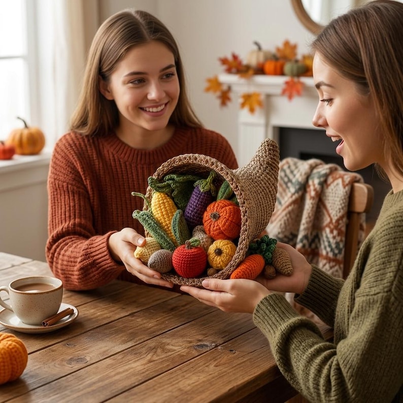 Virkat mönster för överflödshorn, höstskördekor, bordsdekoration för Thanksgiving, höstdekoration, virkat skördeset PDF bild 3
