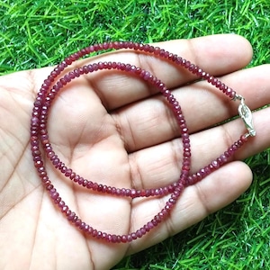 Faceted Longido Ruby Gemstone Beads Necklace – Red Round 3-3.5mm Jewelry
