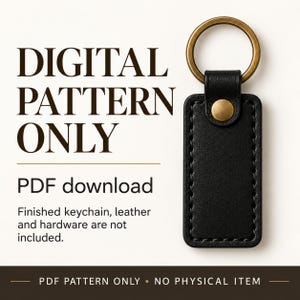 Black leather keychain with brass ring displayed on a cream background with soft window shadows and “Simple. Timeless. Handmade.” text.