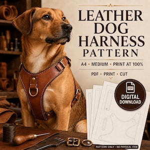 Leather Dog Harness Pattern, Adjustable Pet Template (Digital Download)