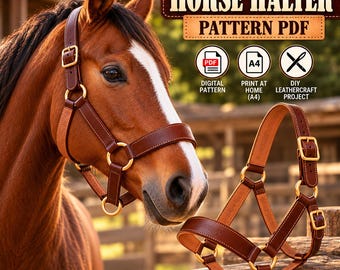 Patrón PDF de Cabestro de Cuero para Caballo, Plantilla de Muserola Ecuestre, Equipo Cosido a Mano DIY, Descarga Digital Imprimible