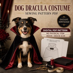 Dog Dracula Costume Sewing Pattern, Vampire Cape Collar Template (Digital Download)