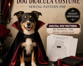 Patrón PDF de Disfraz de Drácula para Perro, Plantilla de Capa y Cuello de Vampiro, Traje de Halloween DIY, Descarga Digital