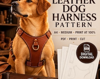 Leather Dog Harness Pattern, Adjustable Pet Template (Digital Download)