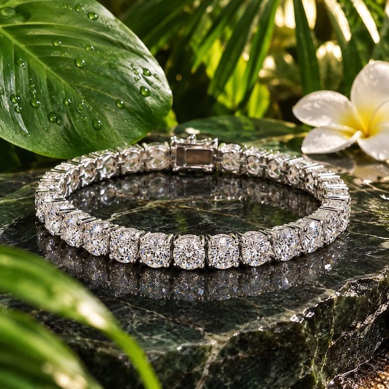 20 CT Lab Grown Round Cut Diamond Tennis Bracelet 14K Solid White Gold ...