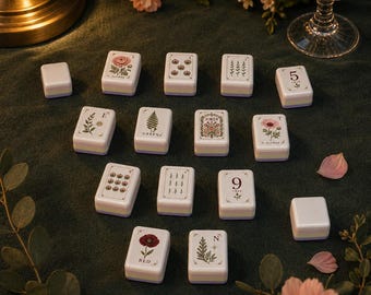 Floral American Mahjong Set, 160 Botanical Tiles with Lavender Backs, Optional Personalization