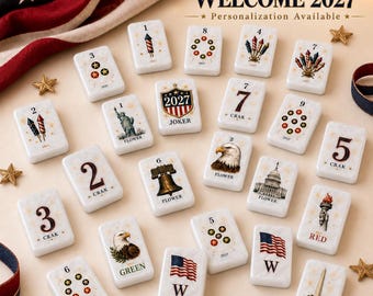 American Mahjong Set, Patriotic Americana Tiles, Red White and Blue Mahjong, USA Game Night Gift, Personalized Acrylic Mah Jongg Set