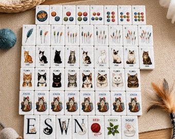 Cat American Mahjong Set, Personalized Pet Portrait Tiles, Custom Cat Lover Gift, Unique Family Game Night Gift for Cat Mom