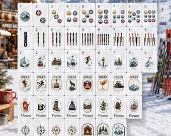Après Ski American Mahjong Set, Personalized Winter Ski Mahjong Tiles, Pearl White Acrylic, Ski Lover Gift, 152 or 160 Tiles