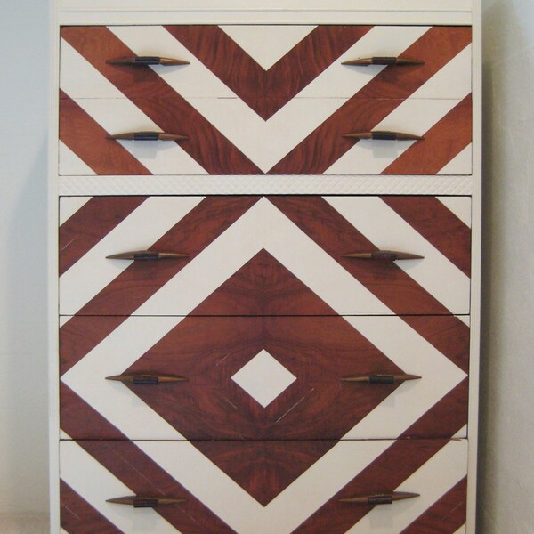 Chevron Painted Art Deco Dresser - Vintage Modern