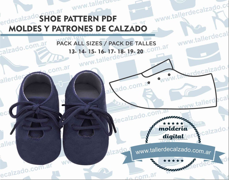 Shoe Pattern SIMBA 1110X Digital PDF Patrones de calzado Real size baby shoe pattern incluye todos los talles image 1