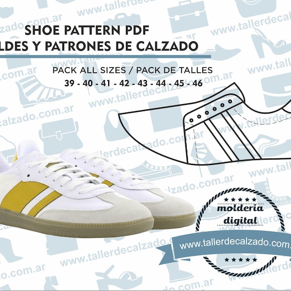 Shoe Pattern PRAGA MAN 354 - Digital PDF - Real size- All sizes included - Patrones de calzado - incluye todos los talles