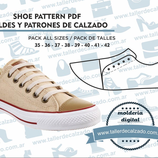 Patrones de calzado ENCINA GIRL -  Moldes de zapatos - Molderia Digital PDF - Incluye todos los talles - Tamaño Real