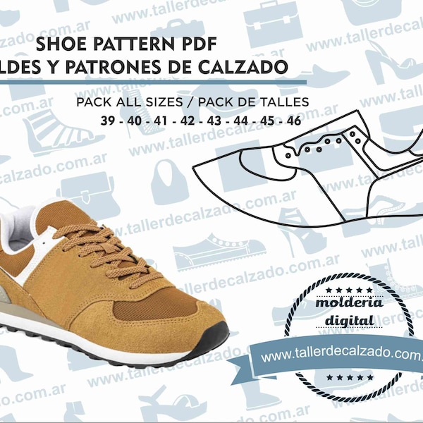 Patrones de calzado NUBA BOY 354X -  Moldes de zapatos - Molderia Digital PDF - Incluye todos los talles - Tamaño Real