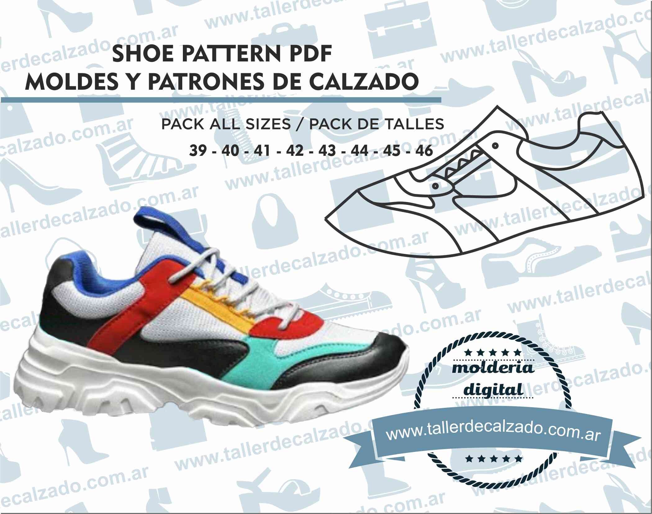 Schoenpatroon RAIN 354X - Digitale PDF - Patrones de calzado - Echte maat - incluye todos los talles