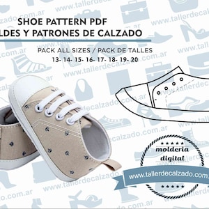 shoe pattern ELMO 1110X -  Moldes de zapatos - Molderia Digital PDF - patrones de bebe-Incluye todos los talles - Tamaño Real