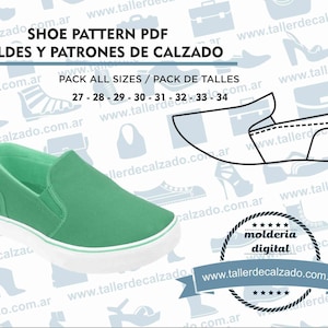Patrones de calzado YUCATAN KIDS 154 -  Moldes de zapatos - Molderia Digital PDF - Incluye todos los talles - Tamaño Real