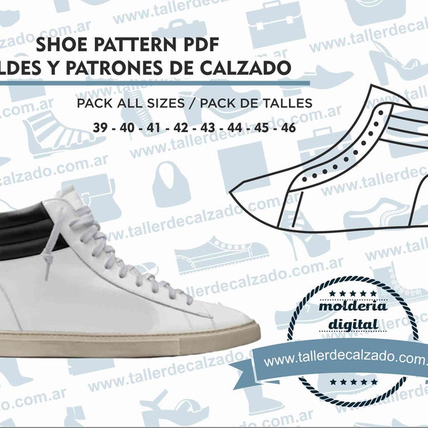 Patrones de calzado ALEXA MAN 354 - Moldes de zapatos - Molderia Digital PDF - Incluye todos los talles - Tamaño Real