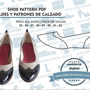 shoe pattern INES 1620 - Patron de Ballerina  Moldes de zapatos - Molderia Digital PDF - Incluye todos los talles - Tamaño Real
