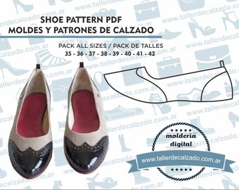 Patrones de calzado INES 1620 - Patron de Ballerina  Moldes de zapatos - Molderia Digital PDF - Incluye todos los talles - Tamaño Real