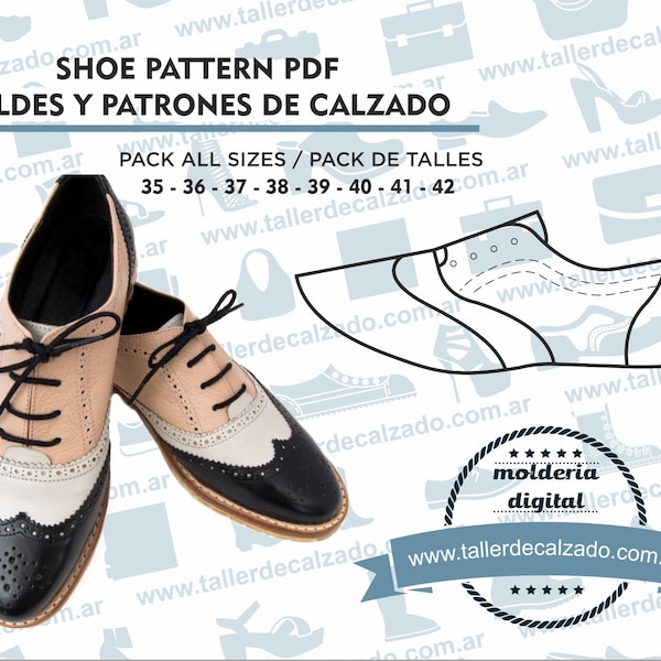 Shoe Pattern EVA 1620 - Digital PDF - Real size- All sizes included - Patrones de calzado - incluye todos los talles