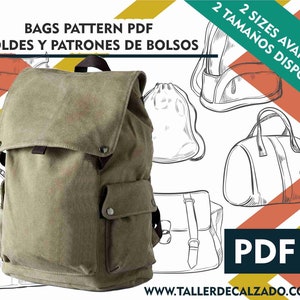 Padrões de bolsa e mochila - Padrão de costura - Estampa de bolsa - estampa de mochila - 2 tamanhos disponíveis de estampa de costura