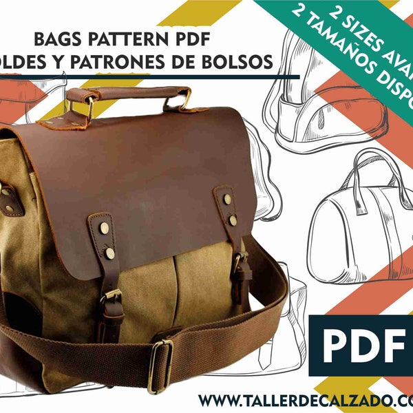 Padrões de bolsa e mochila - Padrão de costura - Estampa de bolsa - estampa de mochila - 2 tamanhos disponíveis de estampa de costura