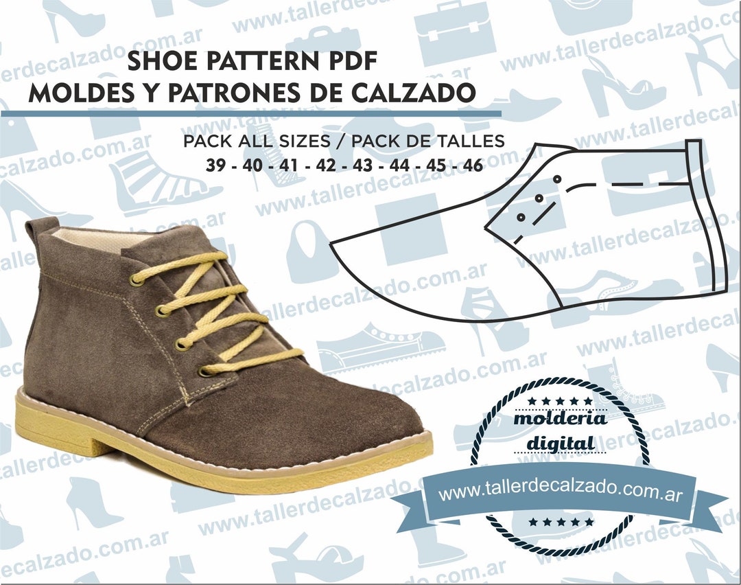 Patrones de calzado MONACO BOY 155 Moldes de zapatos Molderia Digital PDF Incluye todos los talles Tamano Real Etsy Mexico