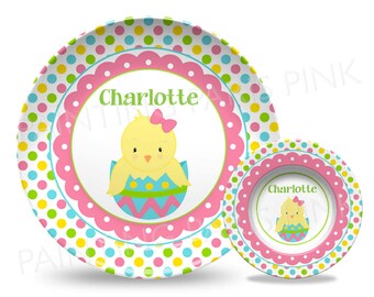 Little Chickadee Personalized 10" Plate, Bowl or 2 Piece Dinnerware Set | Customized | Chick | Easter | Made in the USA