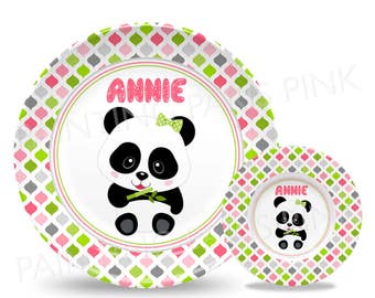 Panda Bear Personalized 10" Plate, 9" Bowl or 2 Piece Set | Customized | Easter | Safer than Melamine | Made in the USA