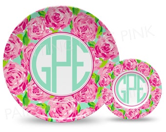 Watercolor Floral Monogram Personalized 10" Plate, Bowl, or 2 Piece Dinnerware Set | LP Inspired | Summer | Flower | Made in the USA