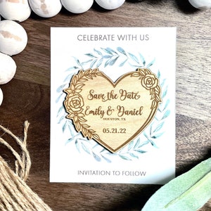 Engraved Heart Floral Save The Date | Magnetic | Wooden Disc Decor | Wedding | Marriage | Free Shipping