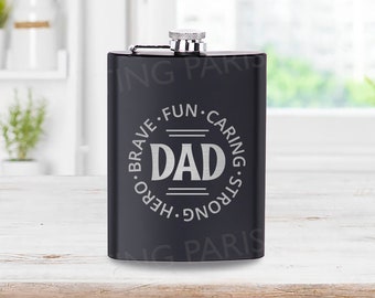 Stainless Steel Hip Flask Brave Caring Dad Engraved | Daddy Dad | Gift | Wedding | Father's Day | Free Shipping