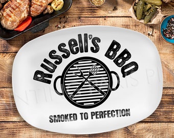 Smoked (or Grilled) To Perfection (ANY NAME) Personalized Polymer Platter | Dad | Father | Grilling | BBQ Grill | Oven and Microwave Safe