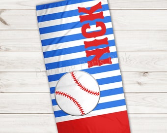 Beach Towel | Baseball Personalized | Extra Large 30x60 | Ultra-Soft Sheared Microfiber | Summer | Gift | Batter Up | Boys