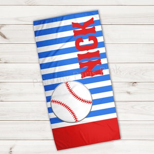 Beach Towel | Baseball Personalized | Extra Large 30x60 | Ultra-Soft Sheared Microfiber | Summer | Gift | Batter Up | Boys