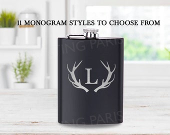 Stainless Steel Hip Flask Men's Monogram Engraved | 11 Monogram Style Options | Groomsman Gift | Wedding | Father's Day | Free Shipping