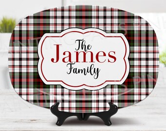 Plaid Personalized Serving Platter | Holiday | Food | Christmas | Family Name | Custom | Personalized