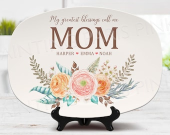 My Greatest Blessings Floral Personalized Serving Platter | Mom | Grandma | Nana | Mother's Day