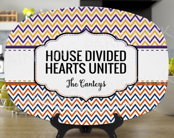 THE ORIGINAL House Divided Hearts United Personalized Microwave and Oven Safe Serving Platter | Chevron