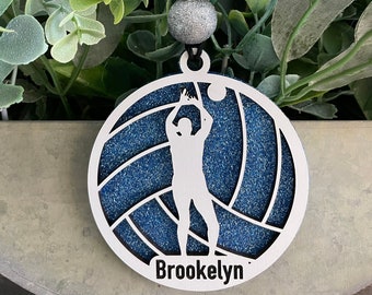 Volleyball Sports Wooden Engraved Ornament | Christmas | Holiday | Glitter | School Colors