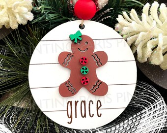 Gingerbread Cookie Wooden Engraved Ornament | Christmas | Holiday | Farmhouse Style | Shiplap Design