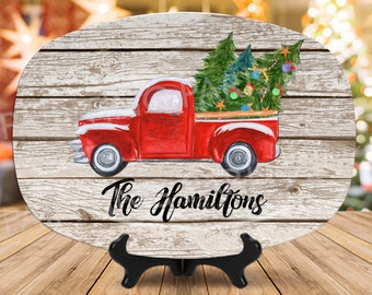 Red Christmas Truck Personalized Serving Platter | Holiday | Food | Christmas | Custom